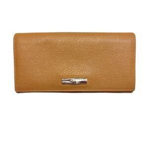 Longchamp brown leather clutch wallet
